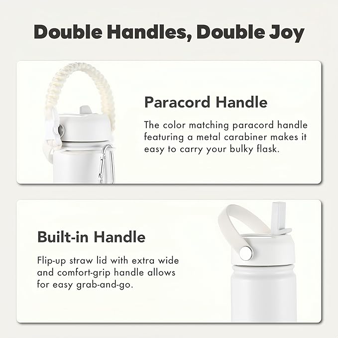 mininoo Insulated Stainless Steel Water Bottle with Straw and Lid for Sports, 24 oz, White