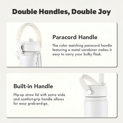 mininoo Insulated Stainless Steel Water Bottle with Straw and Lid for Sports, 24 oz, White