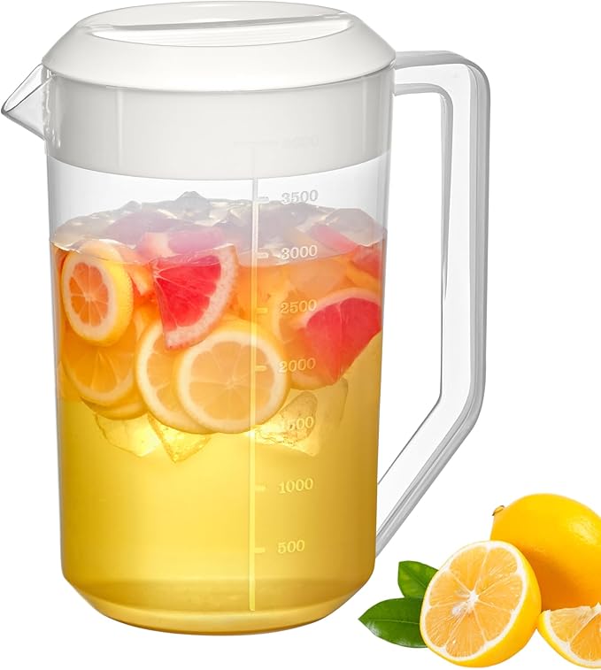 Amazing Abby - Kitchen Party - 4-Quart Plastic Pitcher (1-Pack), Unbreakable Water Pitcher with Lid, BPA-Free, Heat-Resistant, Dishwasher-Safe, Great for Both Iced and Hot Drinks, Indoors and Outdoors