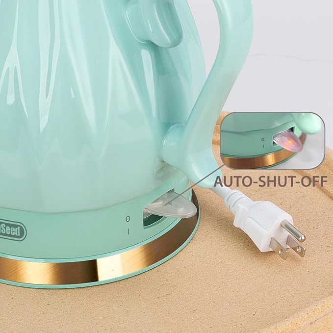 Ceramic Electric Kettle, 1.5L/1200W Boil Water Quickly and Easily with Boil-Dry Protection Auto Shut Off, Detachable Swivel Base, Diamond Cut Glazed