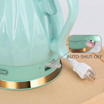 Ceramic Electric Kettle, 1.5L/1200W Boil Water Quickly and Easily with Boil-Dry Protection Auto Shut Off, Detachable Swivel Base, Diamond Cut Glazed