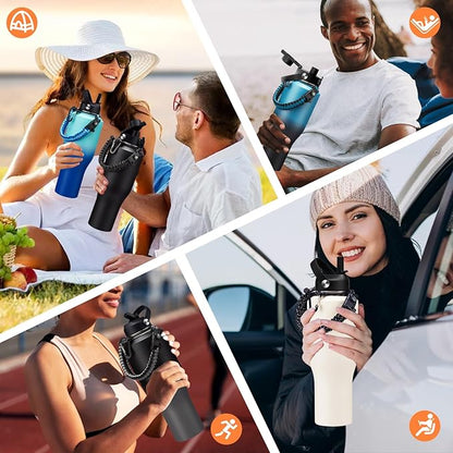 40 oz Insulated Water Bottle with Straw - Metal Water Bottle with Straw & Pop-up Chug Lid, Carrying Case, Skinny Leak-proof Stainless Steel Tumbler Coffee Cup Fits in Car Cup Holder