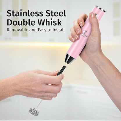 Zulay Kitchen Lux Rechargeable Milk Frother Handheld - Powerful 2-Speed Motor, Fully Waterproof, 2000mAh Battery - Drink Mixer For Latte, Cappuccino, Matcha, Protein Powder - Pink