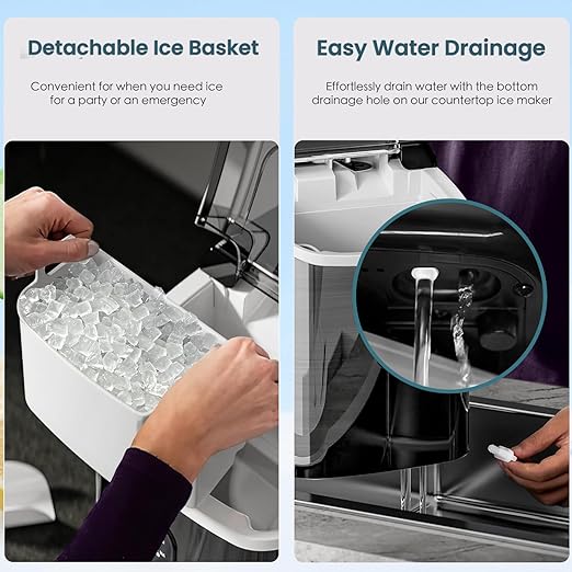 Antarctic Star Countertop Ice Maker with Soft Chewable Pellet Ice, 34lbs/24Hrs, One-Click Operation, Self-Cleaning Portable Peddle Ice Machine with Ice Scoop for Kitchen,Office,Bar,RV (Black)