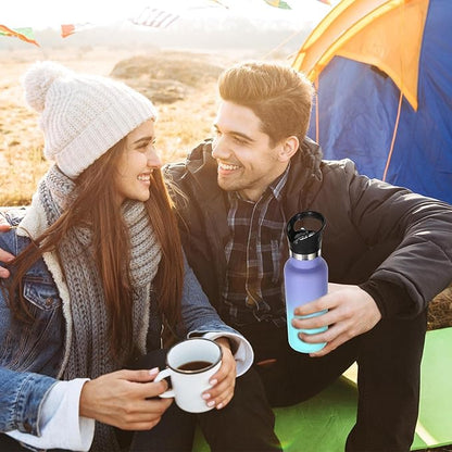 Volhoply 17oz Insulated Water Bottles Bulk 2 Pack,Stainless Steel Kids Water Bottle with Straw Lid,Reusable Sports Flask Keep Cold (Purple Blue,2 Set)