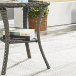 Load image into Gallery viewer, HUMMUH Patio Wicker Side Table Outdoor, Rattan End Table Glass Top Coffee Table with Storage Grey