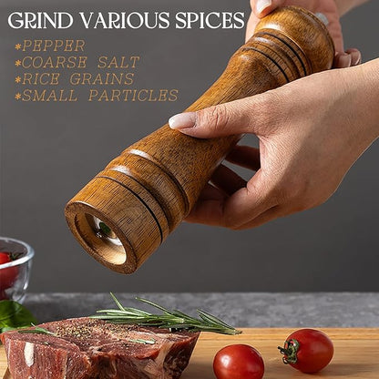 10 inch Wooden Pepper Grinder Adjustable Coarseness Wooden Peppermill or Salt Mill with Adjustable Ceramic Rotor and Easily