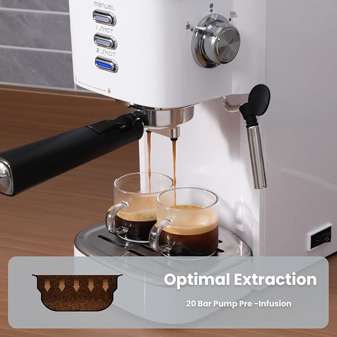 Gevi Espresso Machine 20 Bar High Pressure,Compact Espresso Maker with Milk Frother Steam Wand,Cappuccino,Latte Maker with Adjustable Shot Volume for Home,Gift for Mom and Dad