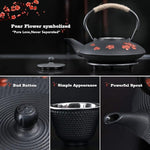 Load image into Gallery viewer, Japanese Style Cast Iron Teapot with 4 Tea Cups Trivet Tetsubin StovetopTea Kettle with Infuser Chinese Iron Tea Pot Tea Set for Adults Black (Pear Flower Pattern)