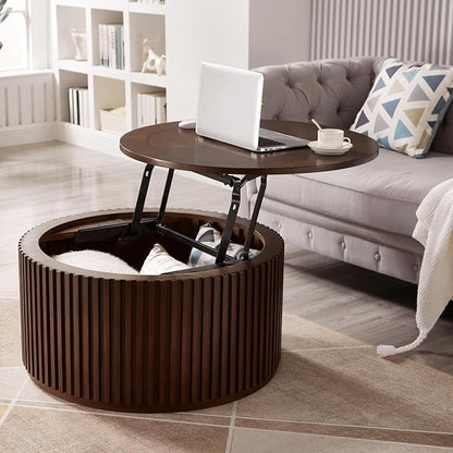 Round Coffee Table for Living Room, Lift Top Coffee Table with Large Storage Compartment, Wood Center Table for Office, No Need Assembly (31x31x16 in)