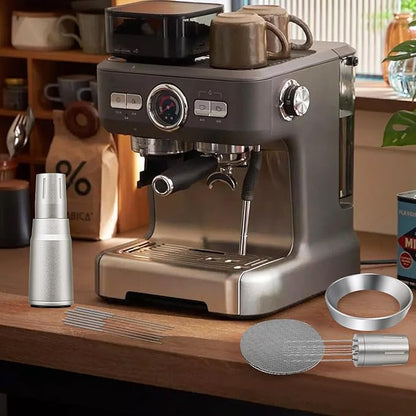 WDT Tool Espresso Distributor Accessory kit &1.7mm Thickness 150μm Mesh Puck Screen & 8 Magnets dosing ring Compatible with Breville Portafilter (WDT +54MM silver dosing ring&Puck Screen)