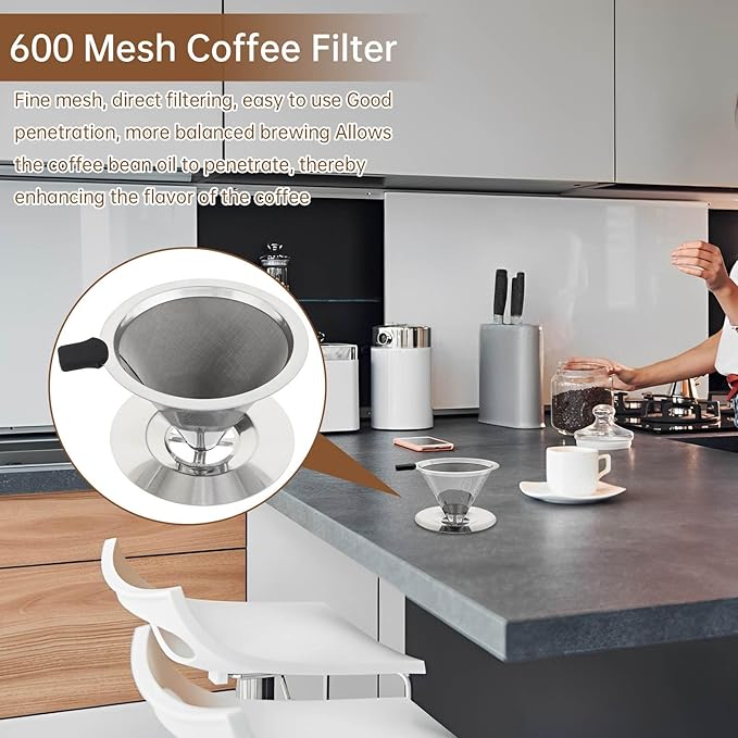 Reusable Coffee Filter, Cone Pour Over Coffee Dripper Paperless Coffee Maker Dripper for 1-2 Cup, Stainless Steel Coffee Permanent Filter, Coffee Dripper for Cuisinart Coffee Maker Filter and Brewer