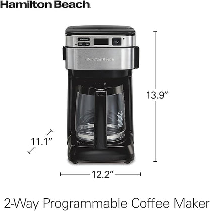 Hamilton Beach Programmable Drip Coffee Maker, 12 Cups, Front Access Easy Fill, Pause & Serve, 3 Brewing Options, Black (46310)