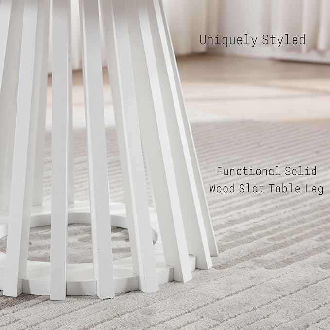 DUOMAY Modern Round Coffee Table with Unique Geometric Base, Sleek White Wood Accent Table for Living Room, Office, Lounge, White