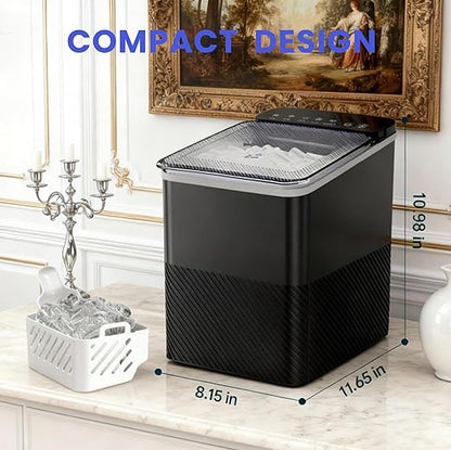 Countertop Ice Maker, 9 Bullet Ice in Just 6 Mins, 27 lbs Daily Output, Ice Machine with Ice Scoop and Basket, 2 Ice Sizes, Self-Cleaning, Ideal for Home/Kitchen/Office/Bar