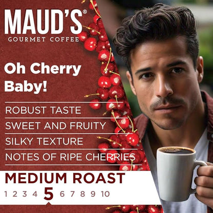 Maud's Cherry Flavored Coffee Pods, 50 ct, Medium Roast Flavored Coffee in Recyclable Single Serve Pods – 100% Arabica Beans, Compatible with Keurig K Cups Maker