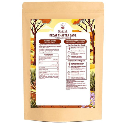 WT WEETEE Decaf Chai Tea Bags 50 Count, Blend CO2 Decaffeinated Black Tea with 6 Spices Chai, Rich & Cinnamon Aroma, Dairy & Flavoring Free