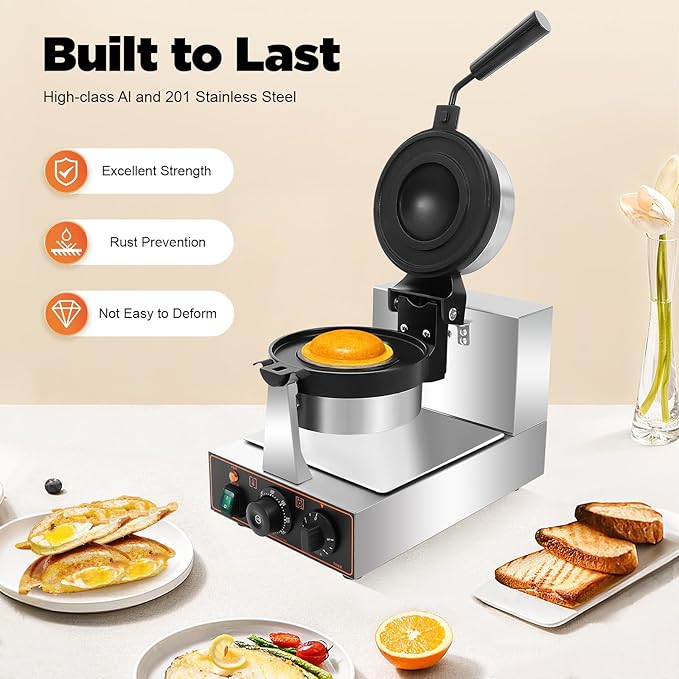 Burger Waffle Maker,Commercial Electric Burger Panini Maker Machine,Non Stick Waffle Press Machine with Time & Temp Control Stainless Steel Material for Home Kitchens Breakfast Shops Schools