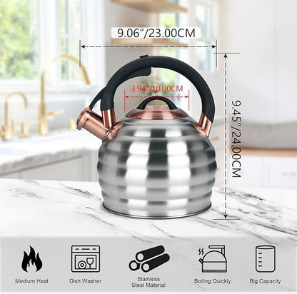 Tea Kettle for Stove Top Whistling Teapot, 3.2Q Tea Pot Stainless Steel Teakettle with Heat Proof Ergonomic Handle