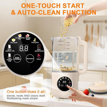 50oz Nut Milk Maker, 10-in-1 Automatic Nut Milk Machine with 20 Blades, Almond Milk Maker for Plant Based Milks Homemade Oat, Soy Milk Machine with Delay Start, Keep Warm, Auto Clean