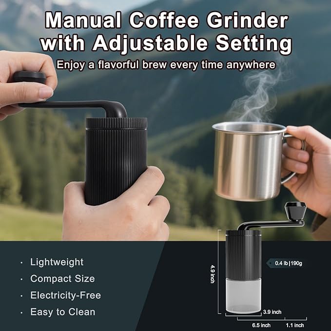 Portable Coffee Maker Set, Electric Espresso Machine & Manual Coffee Bean Grinder, Self-Heating Coffee Kit for Ground Coffee and Small & Big Capsules for Home Car Travel Camping Hiking
