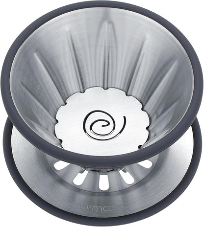 Normcore 2-in-1 Pour Over Coffee Dripper, Single Cup Travel Coffee Dripper, Use V60 and Wave Filter Paper Coffee Maker, 304 Stainless Steel, Silver