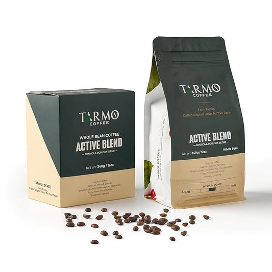 TARMO - ACTIVE BLEND | Low Acid ARABICA & ROBUSTA BLEND Whole Bean Coffee | Specialty Vietnamese Coffee | Single Origin Medium Roast | Premium Espresso Beans, 12 Oz Bag