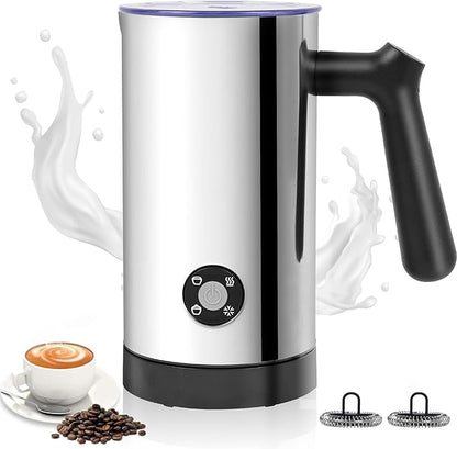Milk Frother, 4-in-1 Milk Frother and Steamer, 10.6oz Electric Milk Steamer, Automatic Cold and Hot Foam maker for Lattes, Cappuccinos, Ceramic Lining Interior (Polished)