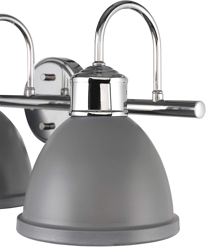 GLOBE Electric Sydney 5-Piece Bathroom Set, Matte Gray and Chrome, 3-Light Vanity Light, Towel Bar, Towel Ring, Robe Hook, Toilet Paper Holder