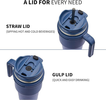 ALOUFEA 20 oz Insulated Coffee Mug Tumbler with Handle, Stainless Steel Travel Mug Tumbler with Lid and Straw,Double Wall Vacuum Leak Proof Ice Coffee Thermal Cup, Navy/Dark Rainbow