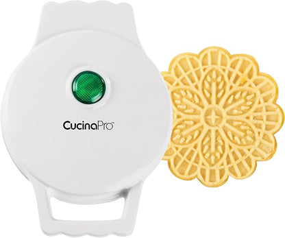 Mini Electric Pizzelle Maker- Makes 1 Personal Tiny Sized 4" Traditional Italian Waffle in Minutes- Nonstick Iron Press w Recipe Guide - Unique Dessert Cookie Treat or Housewarming Baking Gift for Her