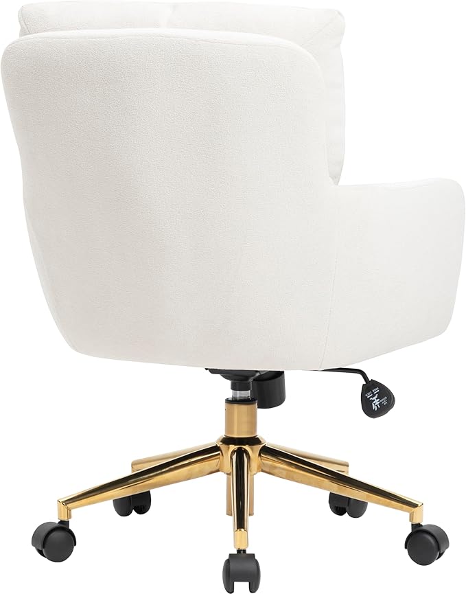 Flannel Office Chair, Comfy Home Office Desk Chairs with Lumbar Support, Modern Velvet Desk Chair Gold Legs Small Swivel Task Chair for Home Office, Bedroom, Study (Beige, L)