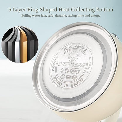 Tea Kettle for Stovetop Induction Whistling Tea Kettles 2.64 Quart Retro Food Grade Stainless Steel Teapots with Cool Touch Handle Cream