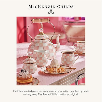 MACKENZIE-CHILDS Enamel Whistling Tea Kettle, Decorative Teapot, Pink-and-White Rosy Check