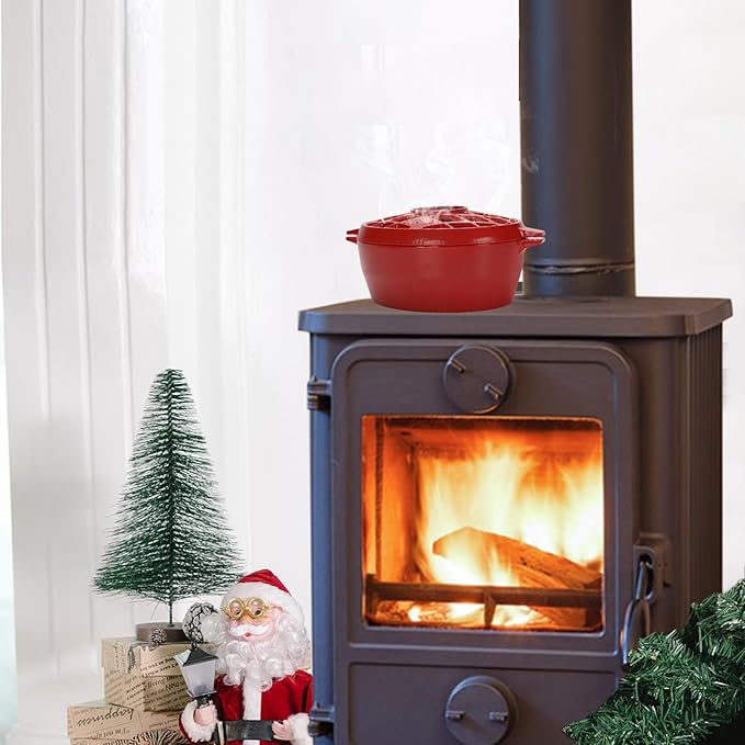 G Good Gain Wood Stove Steamer, Fireplace Humidifier, Cast Iron Humidifier for Stove, Matte Black Finish, Rust Resistant, Lattice Top, 2.5 Quart Capacity, Wood Burning Stove Indoor Decorative. RED