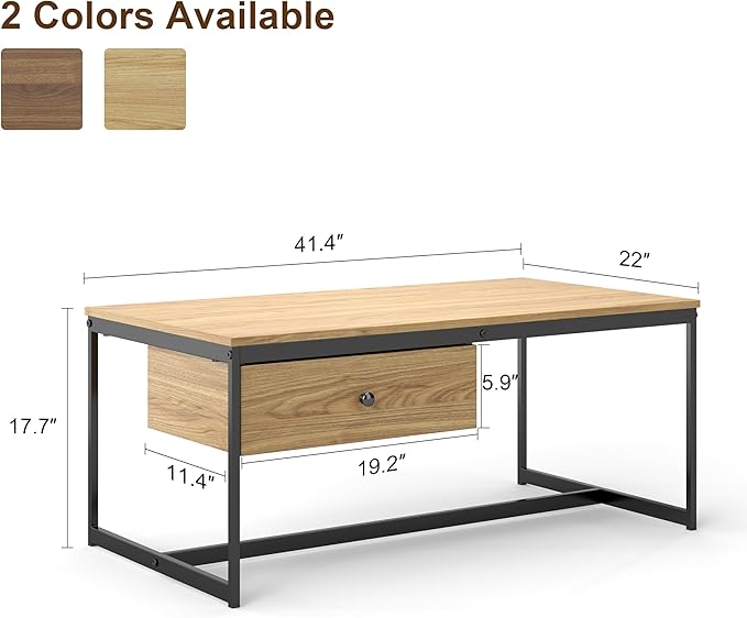 Manora Minimalist Coffee Table with Drawer, Modern Industrial Aesthetic Center Table for Living Room, Stylish Wood Modern Coffee Table with Storage, Light Brown