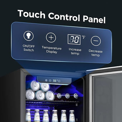 Kismile 3.2 Cu.ft Beverage Refrigerator and Cooler,130 Can Mini Fridge Glass Door,Digital Temperature Display for Soda, Beer or Wine, Small Drink Dispenser Cooler for Home, Office or Bar(Silver)