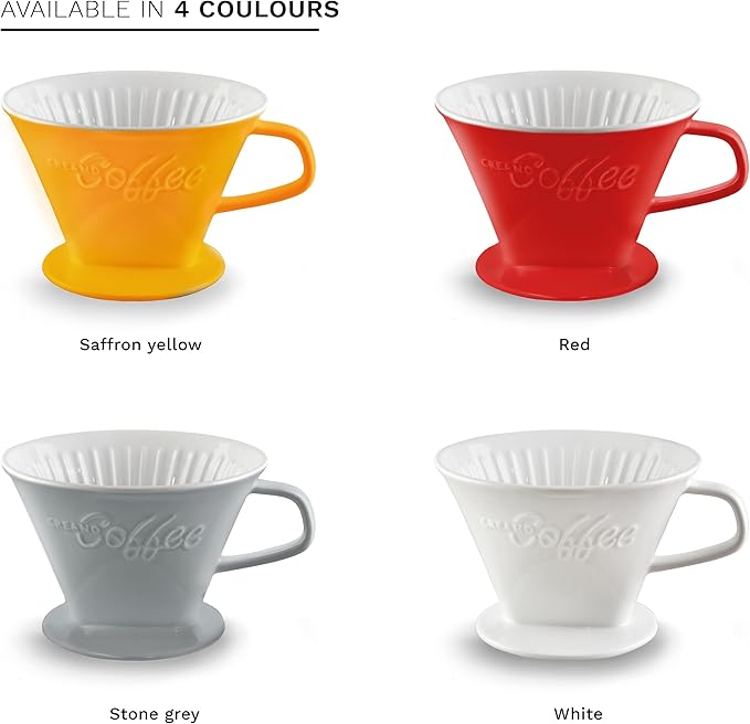 Creano Porcelain Coffee Dripper Stone Grey - Ceramic Cone Brewer - Pour Over Coffee Maker for Filter Bags Size 4 - Easy Manual Brew for pure taste - also for Camping, Hiking