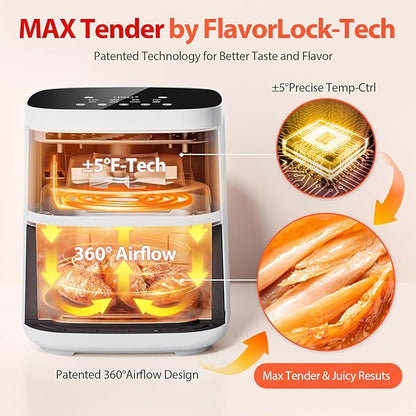 Air Fryer, Beelicious 8-in-1 Smart Compact 4QT Air Fryers,Shake Reminder,450°F Digital Airfryer with Flavor-Lock Tech,Tempered Glass Display,Dishwasher-Safe & Nonstick,Fit for 1-3 People, Bright White