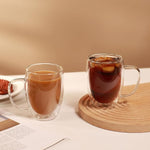 Load image into Gallery viewer, CNGLASS 12oz Double Walled Glass Coffee Mugs,Insulated Glass Mugs with Handle,Clear Espresso Cups for Latte,Cappuccino,Tea Bag,Set of 2