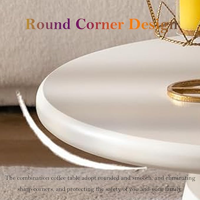 Chic Coffee Table with Smooth Fininsh & Stable Large Base, Minimalism Low Center Table for Farmhouse Living Room (J-Round)