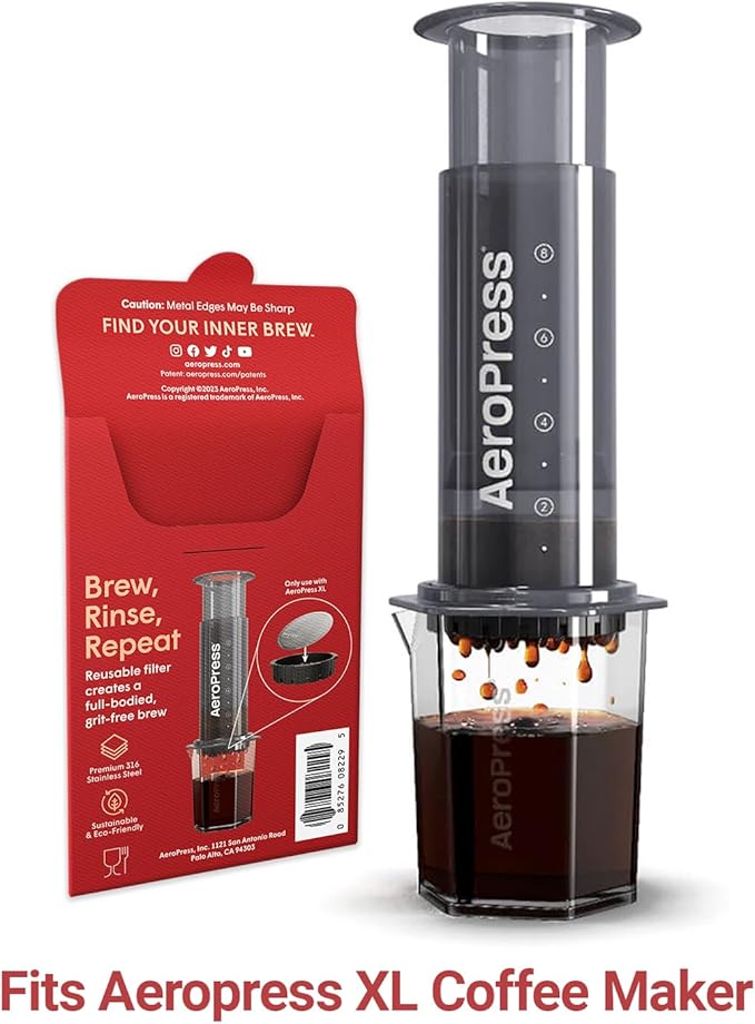 AeroPress XL Stainless Steel Reusable Filter, Metal Filter, Premium 316 Stainless Steel Filter for AeroPress XL Coffee Maker, Washable, Earth-Friendly, 1 Pack, 1 Filter