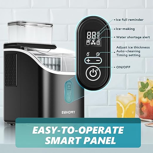 EUHOMY Ice Cube Maker Machine Countertop with External Water Tank, 34Lbs, 16Pcs Ready in 13 Mins, 2 Ways to Add Water, Auto-Cleaning, with Ice Scoop & Basket, for Home/Kitchen/Office/Bar (Black)