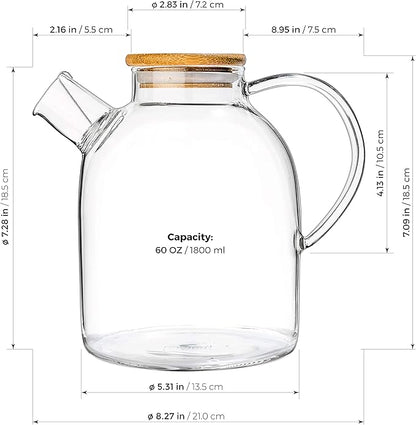 Tealyra - Glass Stove-top Kettle 60-ounce - Teapot - Heat Resistant Borosilicate - Pitcher - Carafe - No-Dripping - For Tea Juice Water - Hot or Iced - 1800ml