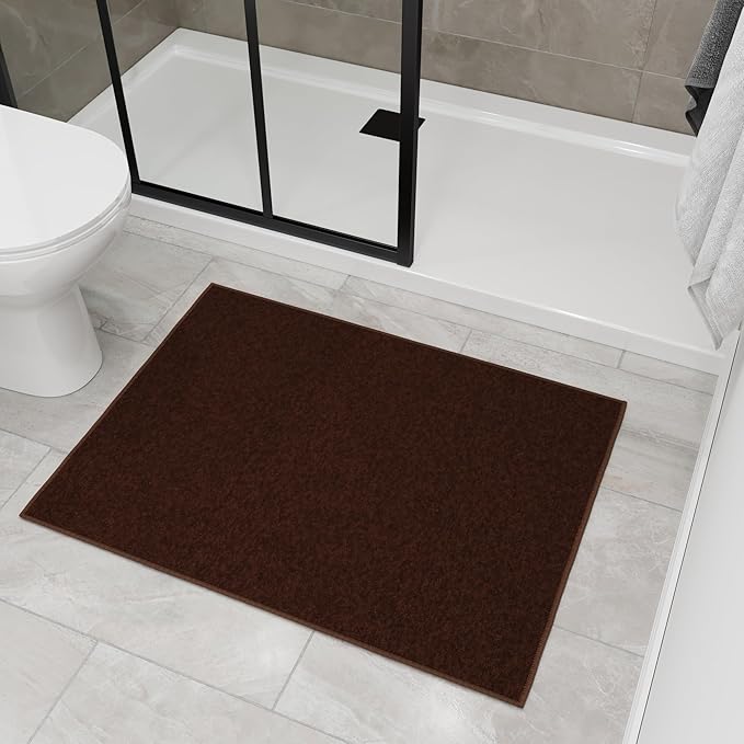 Ottomanson Rugs for Entryway 2'3" x 3' Non Slip Solid Small Area Rugs Durable Front Door Mat Rug Stain Resistant Entrance Rugs for Bathroom Kitchen Bedroom & Living Room, Brown