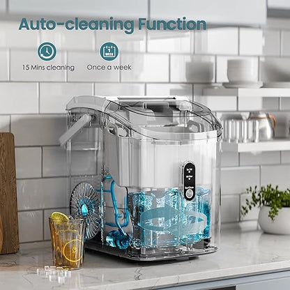 Antarctic Star Countertop Ice Maker with Soft Chewable Pellet Ice, 34lbs/24Hrs, One-Click Operation, Self-Cleaning Portable Peddle Ice Machine with Ice Scoop for Kitchen,Office,Bar,RV (White)