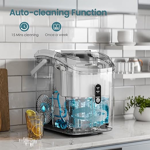 Antarctic Star Countertop Ice Maker with Soft Chewable Pellet Ice, 34lbs/24Hrs, One-Click Operation, Self-Cleaning Portable Peddle Ice Machine with Ice Scoop for Kitchen,Office,Bar,RV (White)