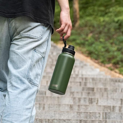 Koodee Insulated Water Bottle, 32 oz Stainless Steel Double Wall Vacuum Wide Mouth Sport Bottle with Leakproof Spout Lid (Grass Green)