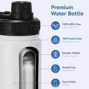 DOMICARE 16 oz Kids Water Bottle for School Stainless Steel Double Wall Vacuum Insulated Water Bottle with Straw lids & Spout Lid, Leakproof BPA Free (White,1)