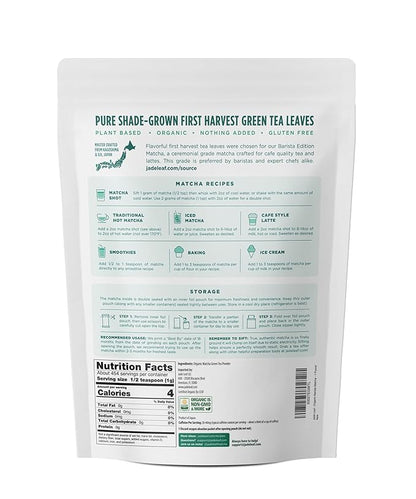 Jade Leaf Matcha Organic Ceremonial Grade Matcha Green Tea Powder - Authentic Japanese Origin - Barista Edition For Cafe Quality Tea & Lattes (1 Pound Bulk Pouch)